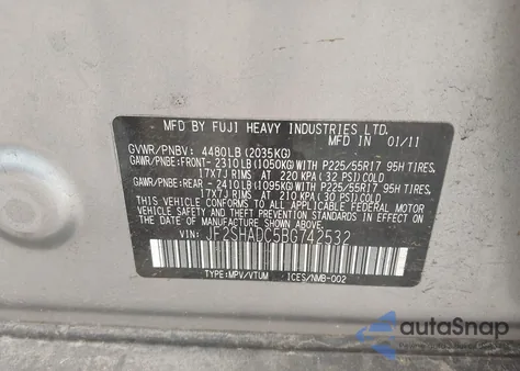 2011 Subaru Forester 2.5X Premium from USA, damaged, VIN JF2SHADC5BG742532